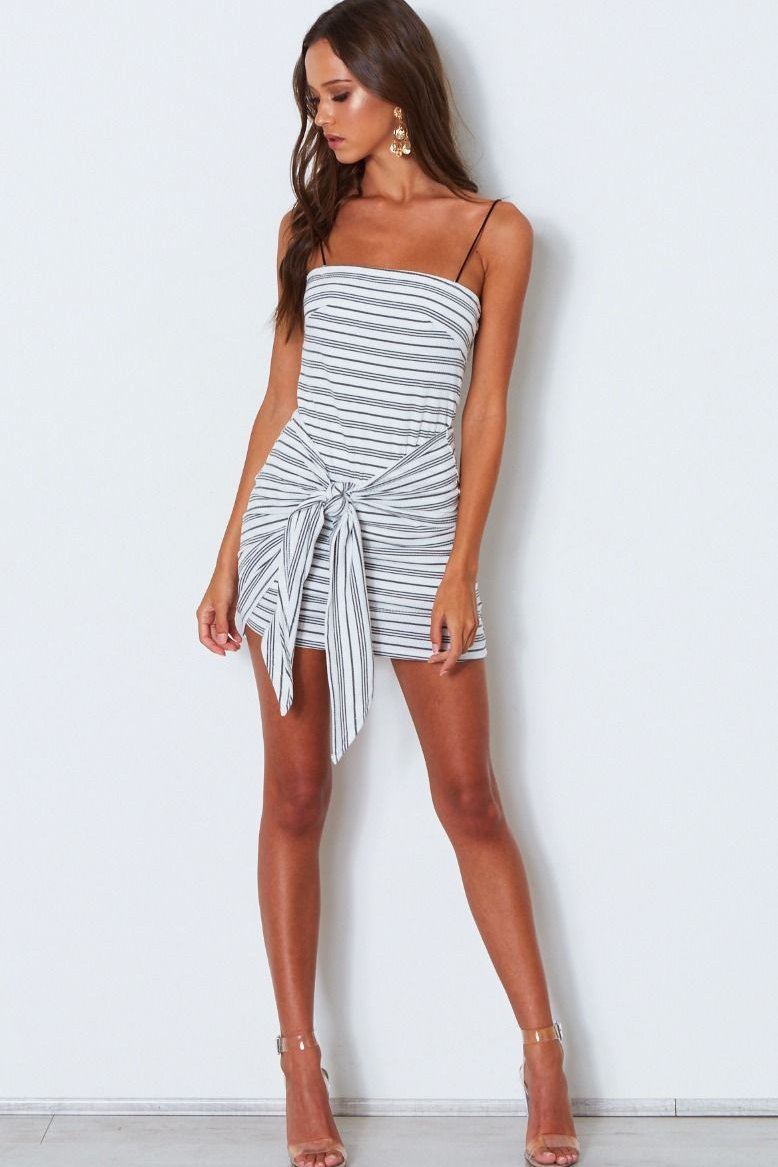 Best Knit Black And White Striped Casual Dress