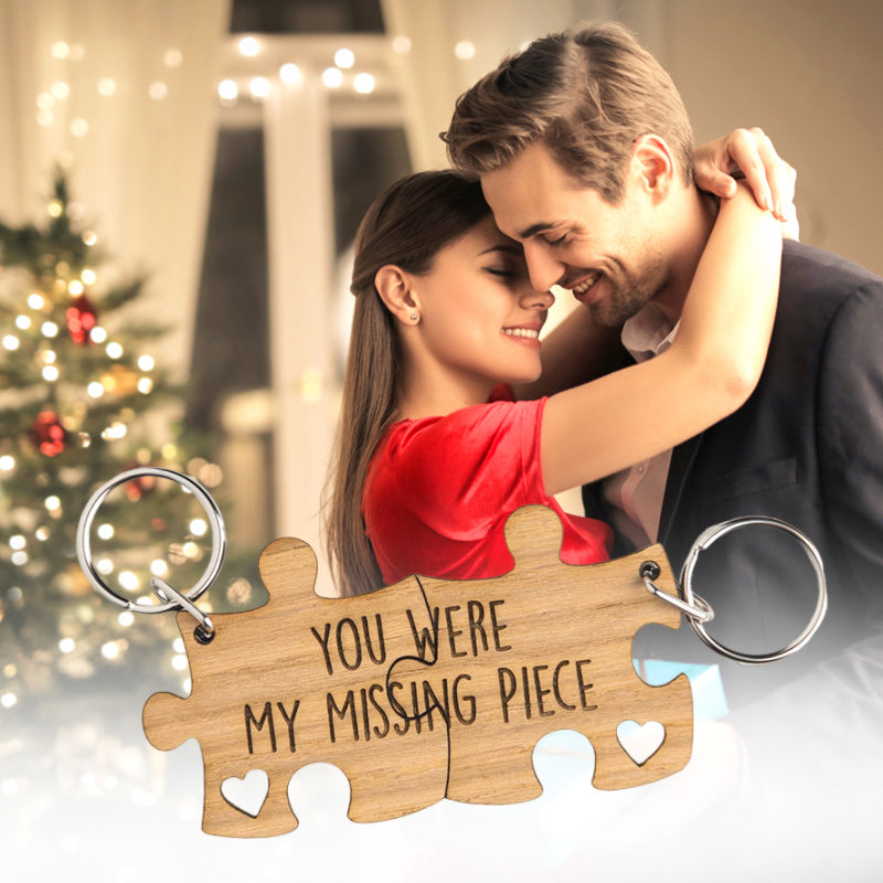 You Were My Missing Piece - Engraved Wooden Jigsaw Puzzle Keyring Set