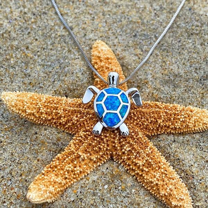 Blue Opal Sea Turtle Necklace