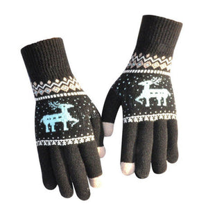 Elk Snowflake Printed Knitted Touchscreen Glove