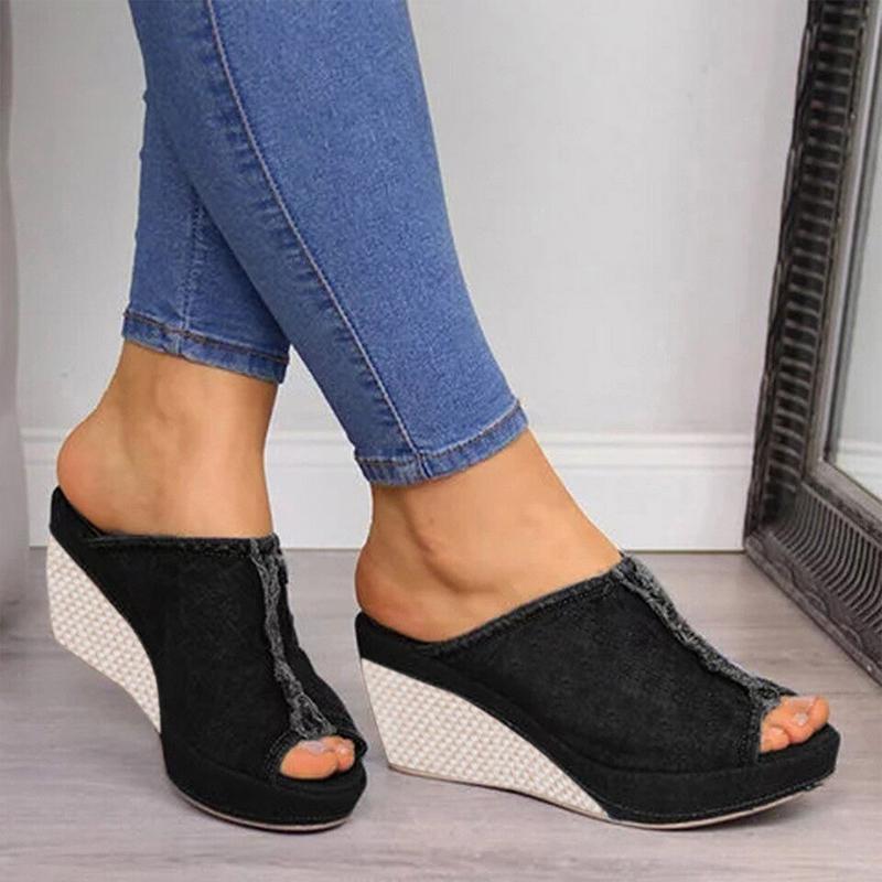 Fashion Denim Wedge Heel Sandals