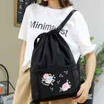 Folding Embroidered Drawstring Backpack