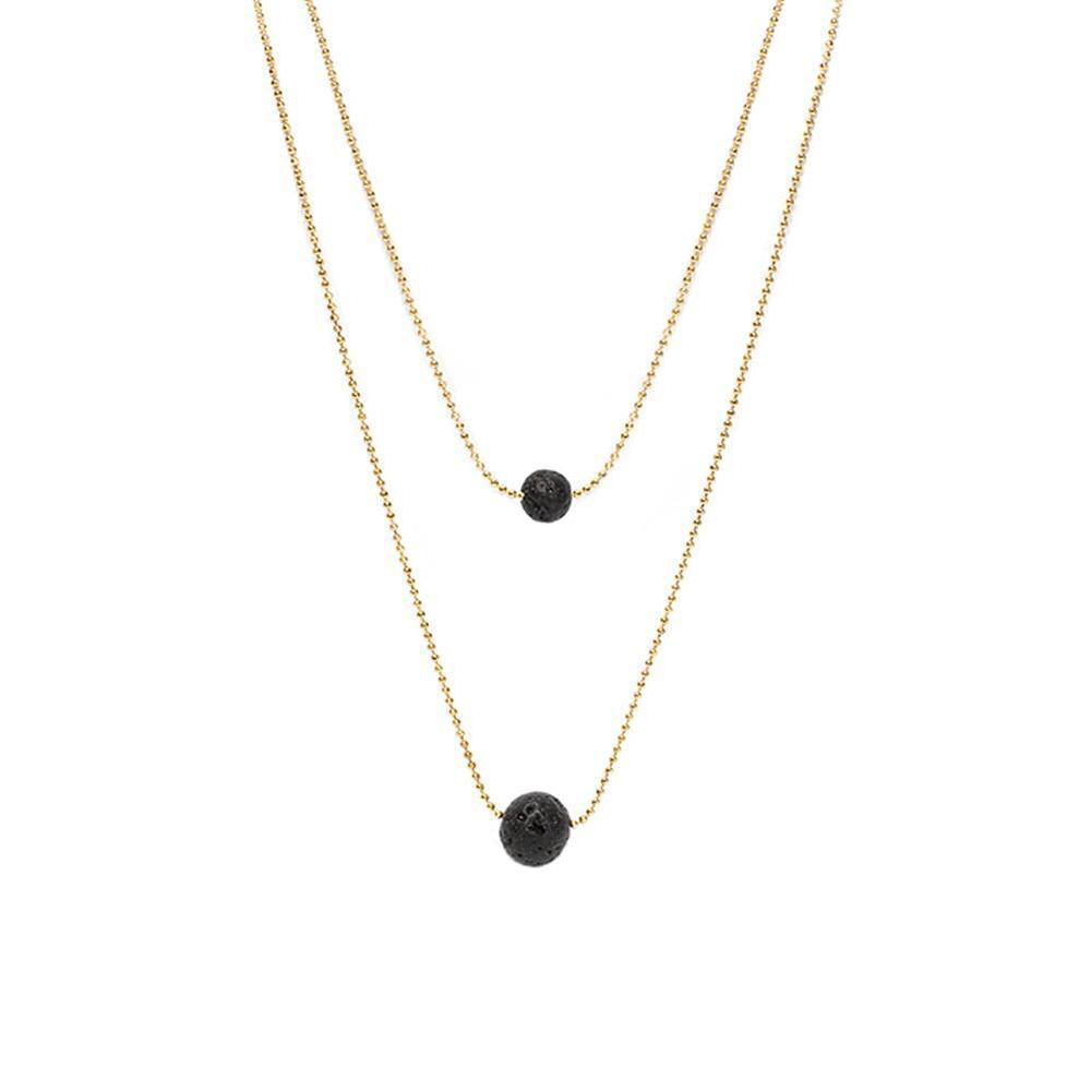 Lava Stone Pendant Essential Oil Diffuser Multilayer Necklace