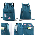 Folding Embroidered Drawstring Backpack