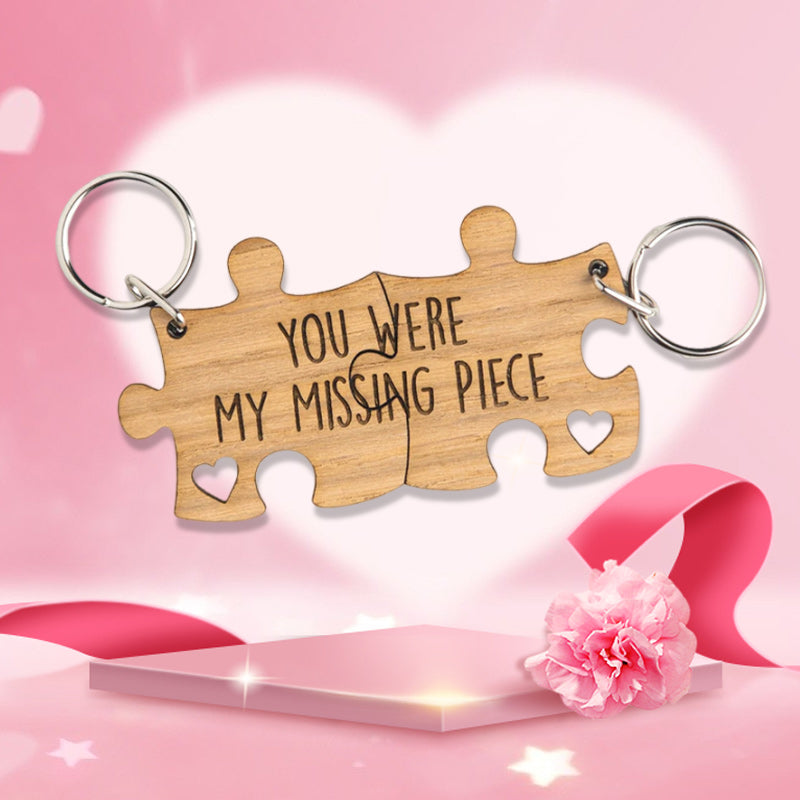 You Were My Missing Piece - Engraved Wooden Jigsaw Puzzle Keyring Set