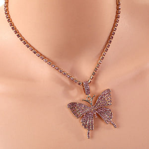 Crystal Pave Butterfly Pendant Necklace