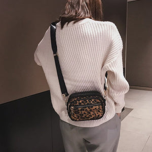 Leopard Print Multi-Layer Zipper Crossbody Bag