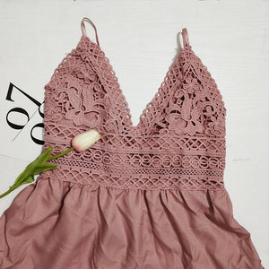 V-Neck Spaghetti Strap Lace Dress