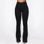 Washed High Waist Button Boot-cut Jeans