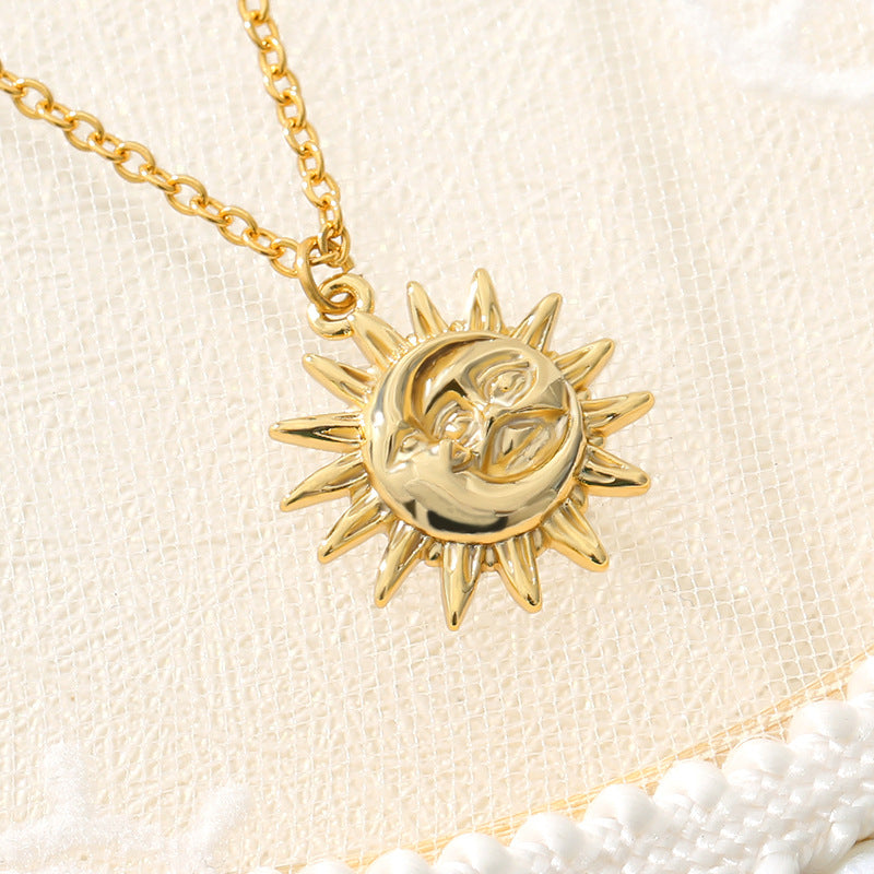 Vintage Sun and Moon Stainless Steel Necklace