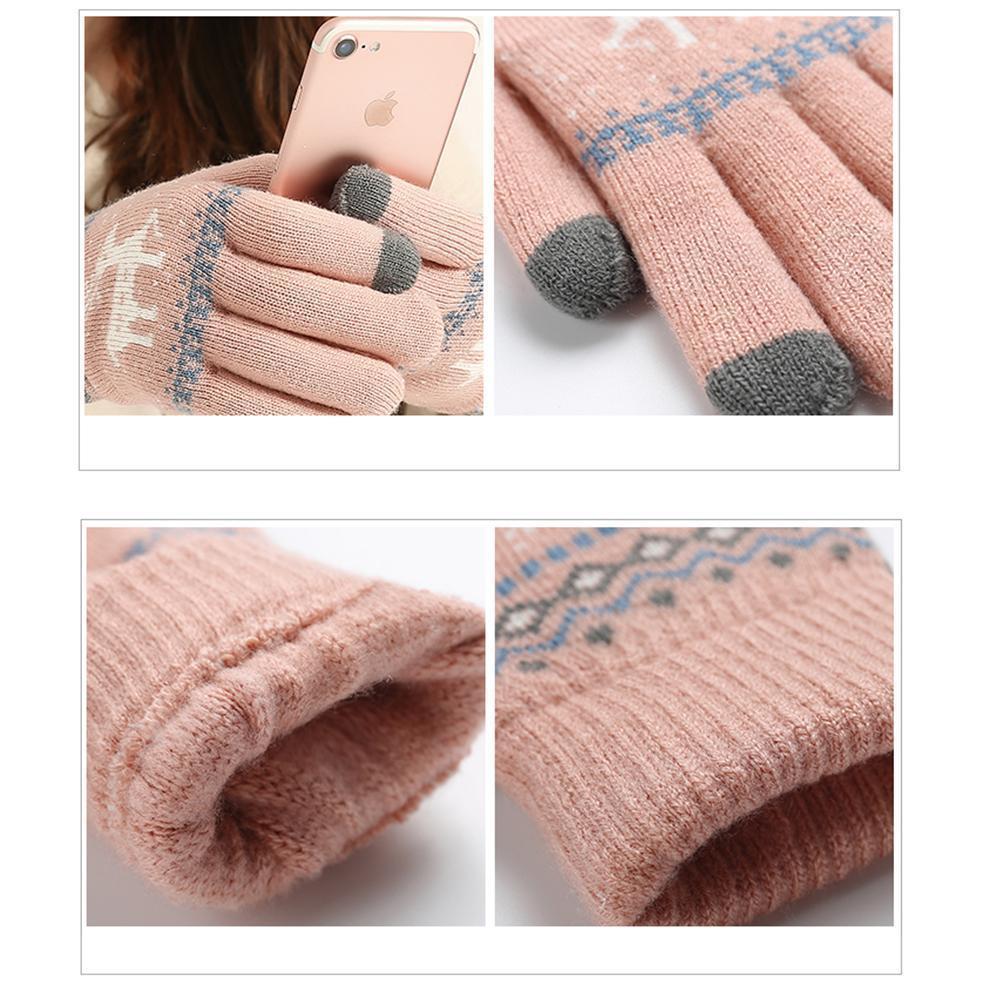 Elk Snowflake Printed Knitted Touchscreen Glove