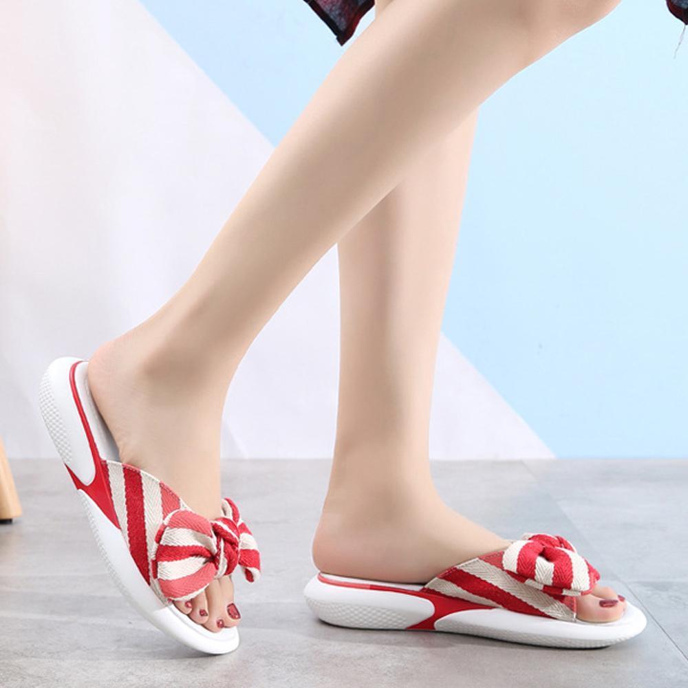 Fashion Open Toe Wedges Bowties Stripe Slides Slippers