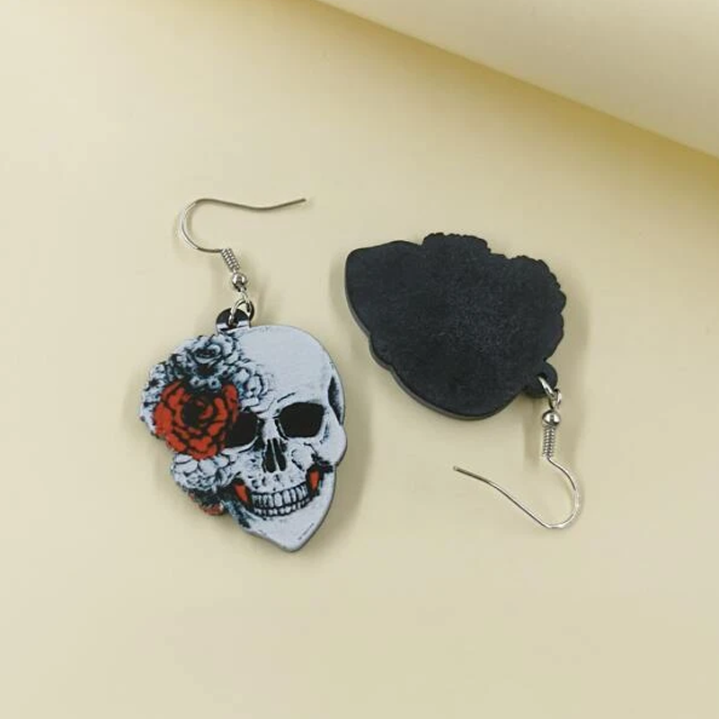 Acrylic Halloween Rose Flower Skull Earrings