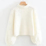 Pearl Printed Lantern Sleeve Knitwear Soft Knitting Sweater