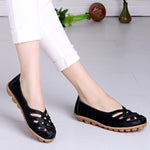 Hollow-Out Split Leather Slip-On Women's Flats