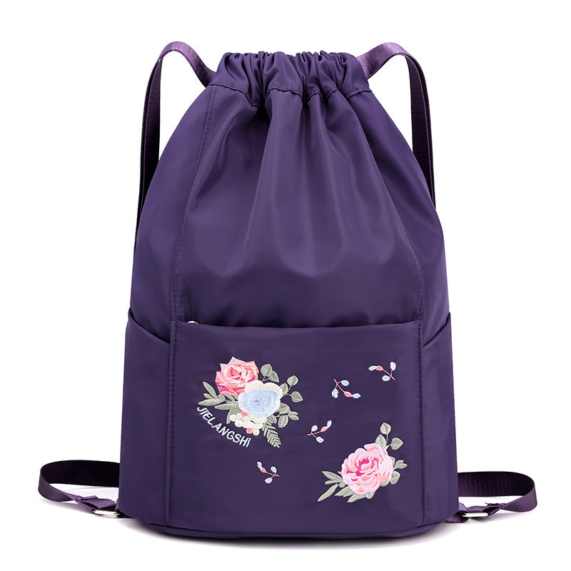 Folding Embroidered Drawstring Backpack