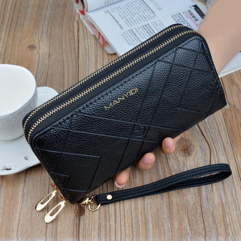 Women Double Zipper Leather Brand Retro Long Wallet