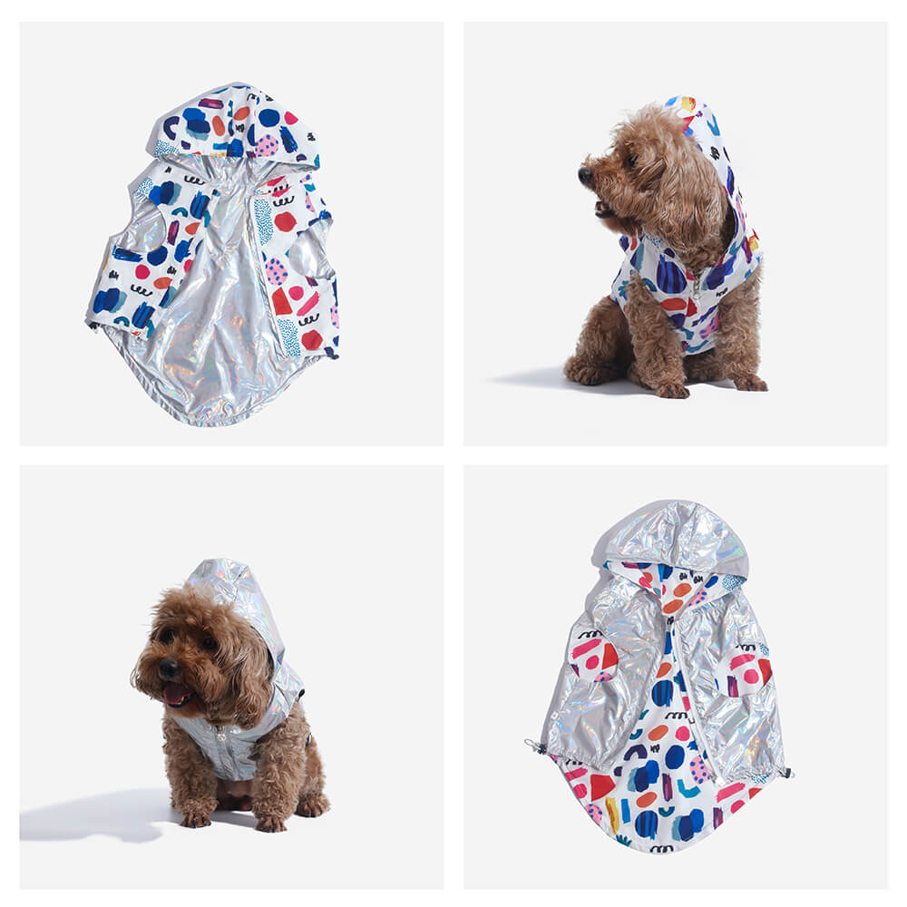 Chubasquero impermeable reversible para perros - Graffiti e iridiscente