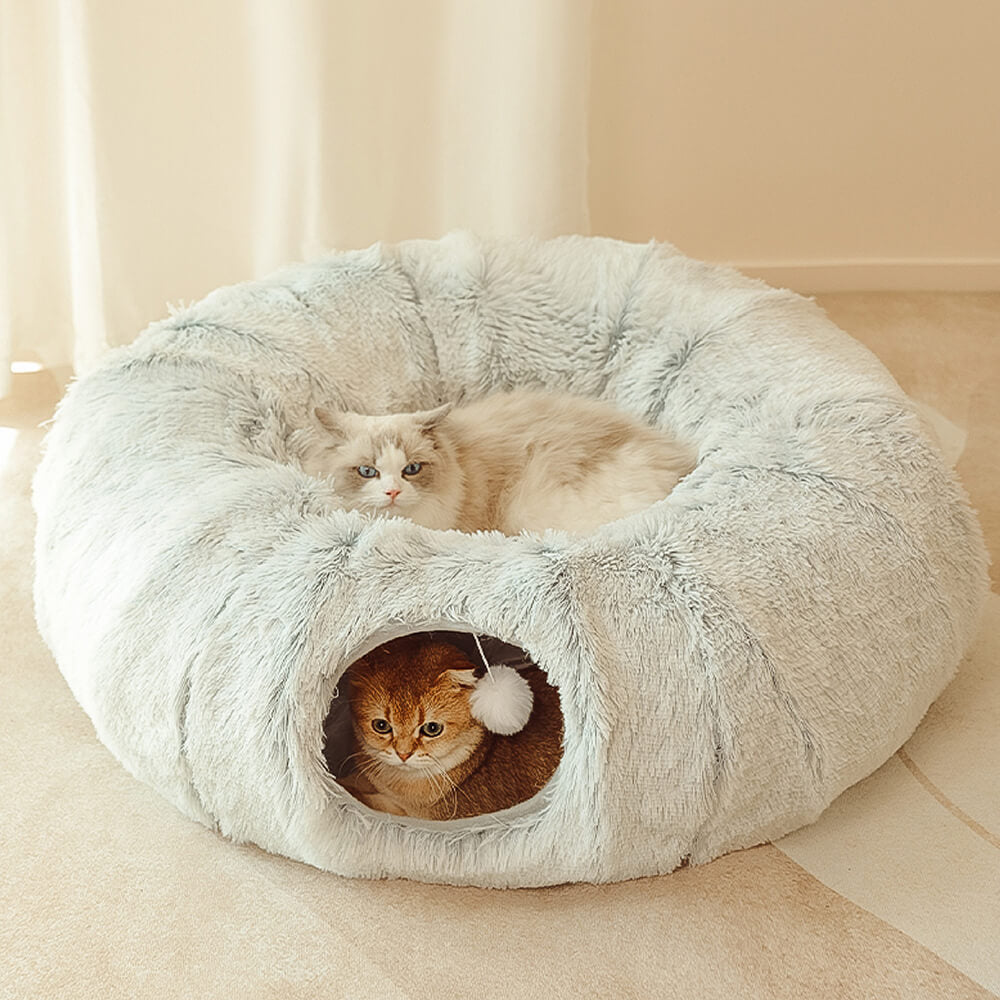 Cama túnel para gatos redonda, suave y plegable para interiores 2 en 1