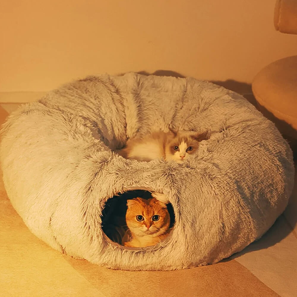 Cama túnel para gatos redonda, suave y plegable para interiores 2 en 1