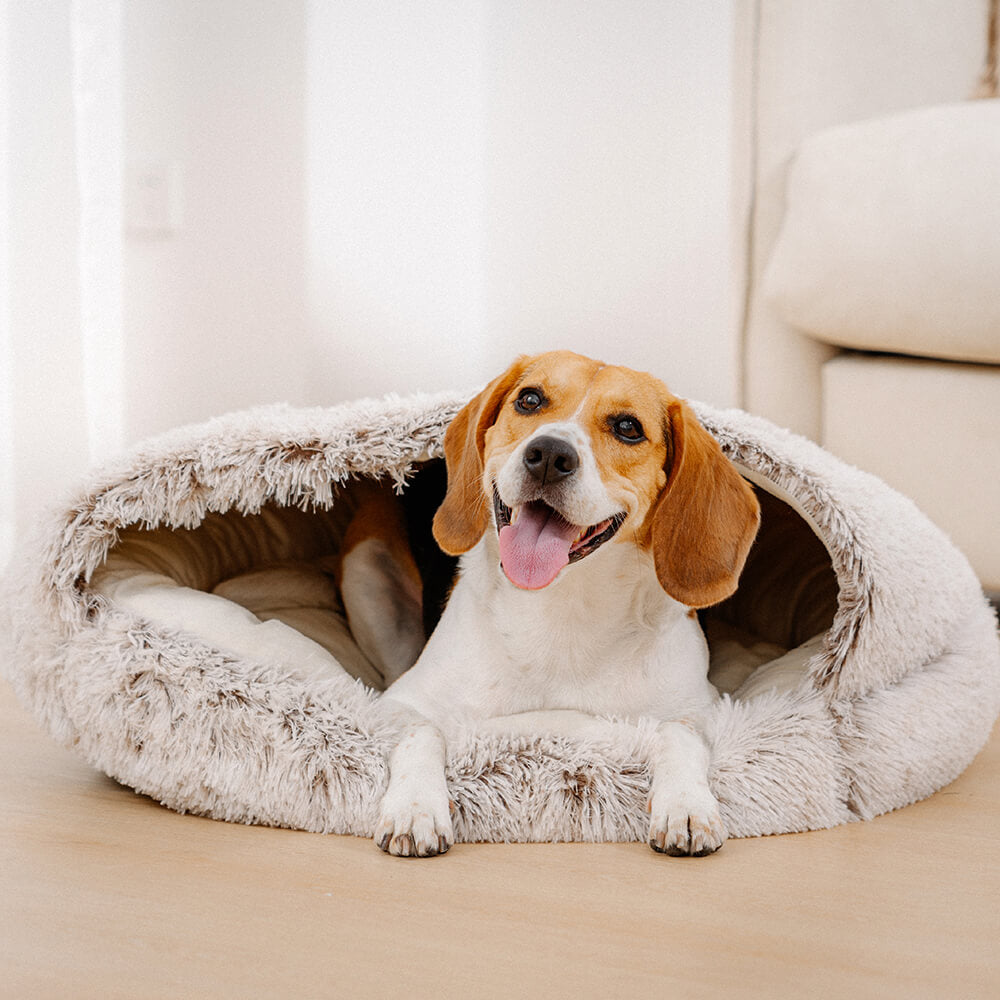 Cama Pita tipo nido para mascotas semicerrada de felpa calmante para perros