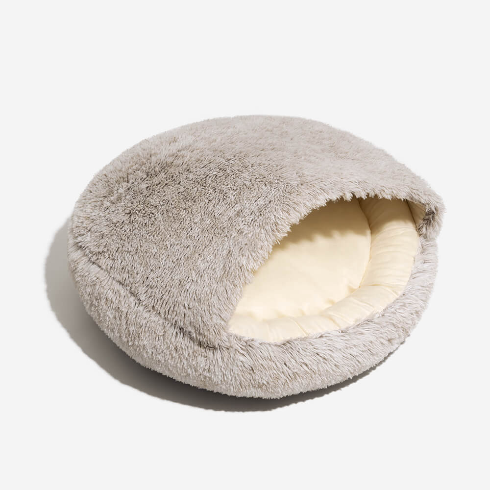 Lit pita nid semi-fermé en peluche apaisant pour chiens