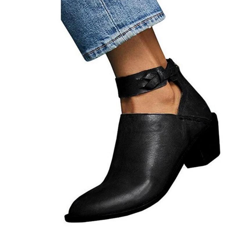 Women Fashion Daily Chunky Heel Zip Shoes