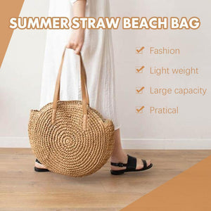 Hand Woven Round Ladies Bohemian Summer Straw Beach Bag