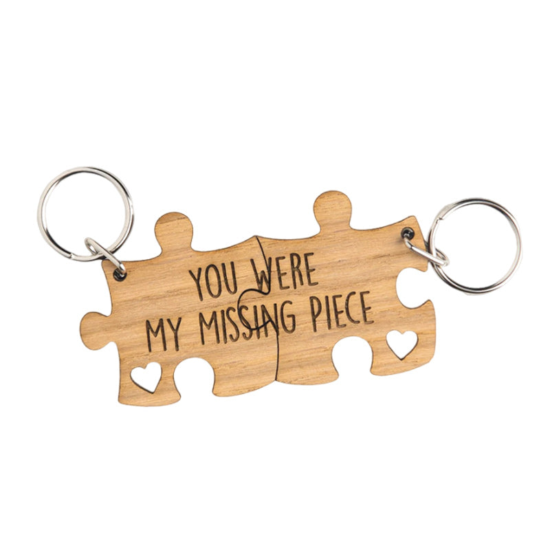 You Were My Missing Piece - Engraved Wooden Jigsaw Puzzle Keyring Set