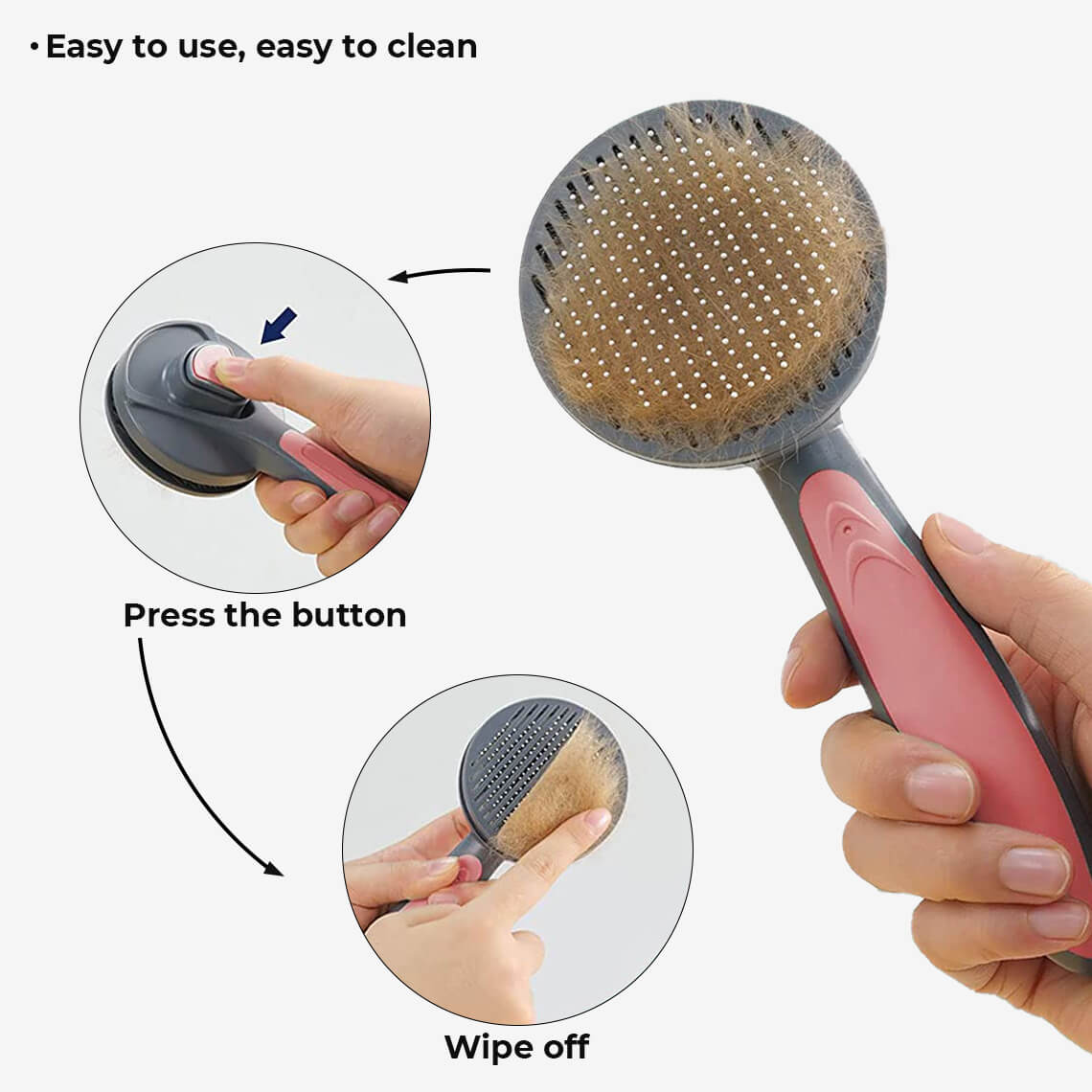 Click Click Peigne et brosse faciles à nettoyer pour animaux de compagnie