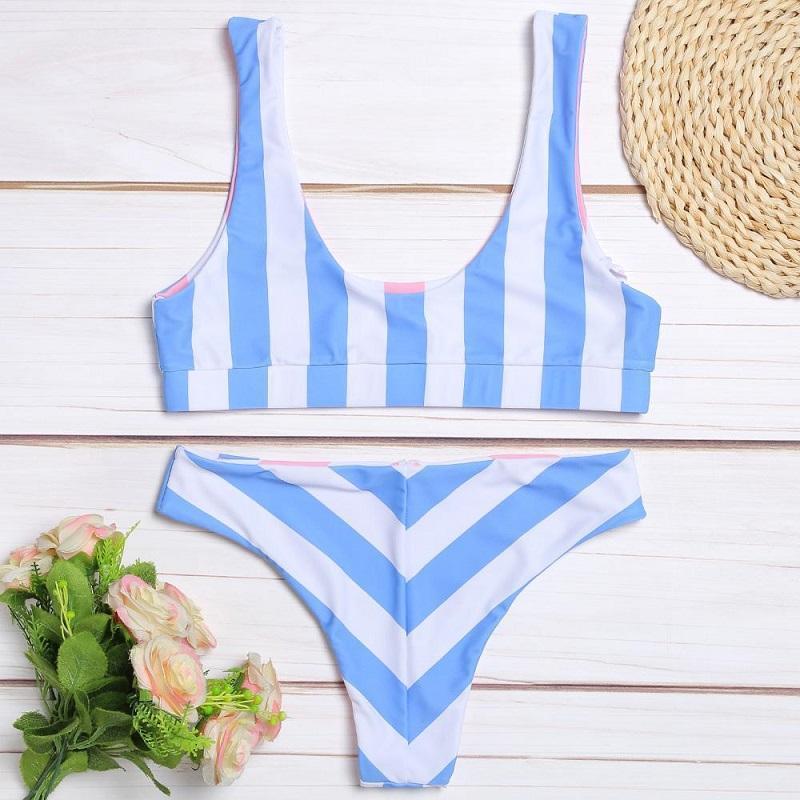 Reversible Stripe Bikini Set Swimsuit